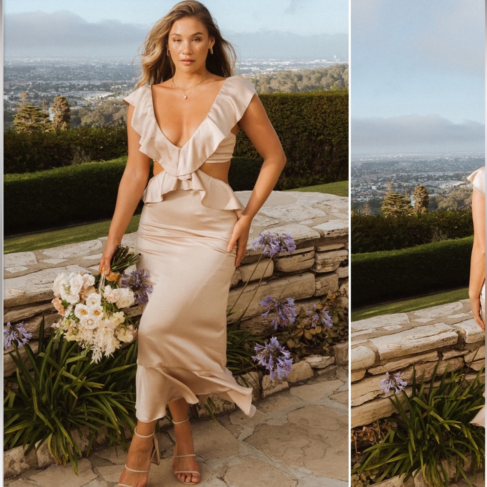 Zoey Midi Dress ~ Champagne Luxe Satin